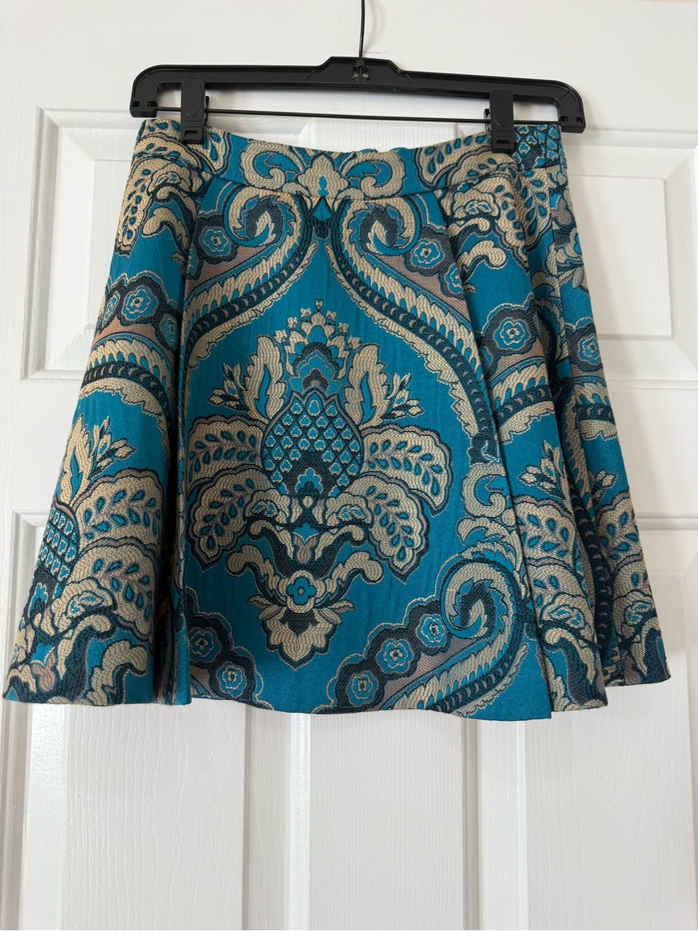 Alice + Olivia Teal and Gold Brocade Circle Skirt
